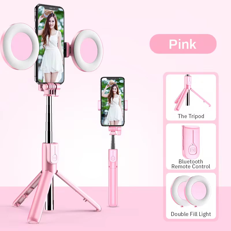 4 in 1 Wireless Bluetooth Compatible Selfie Stick LED Ring Light