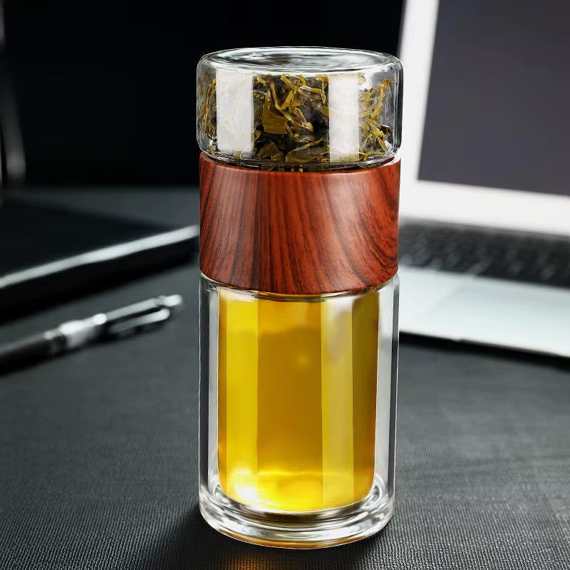 High Quality Double Glass Water Bottle with Case Tea Drink Bottle Infuser Tumbler Drinkware Waterbottle Eco-Friendly