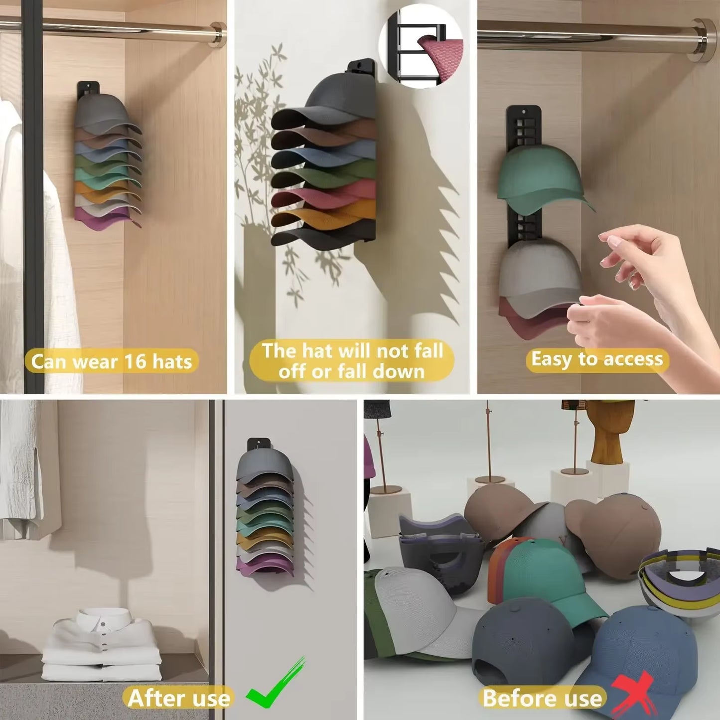 Hat Rack Cap Holder (10 hats)