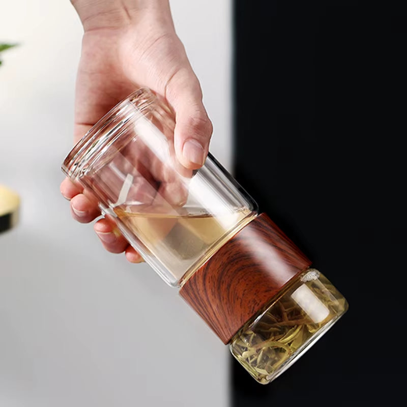 High Quality Double Glass Water Bottle with Case Tea Drink Bottle Infuser Tumbler Drinkware Waterbottle Eco-Friendly