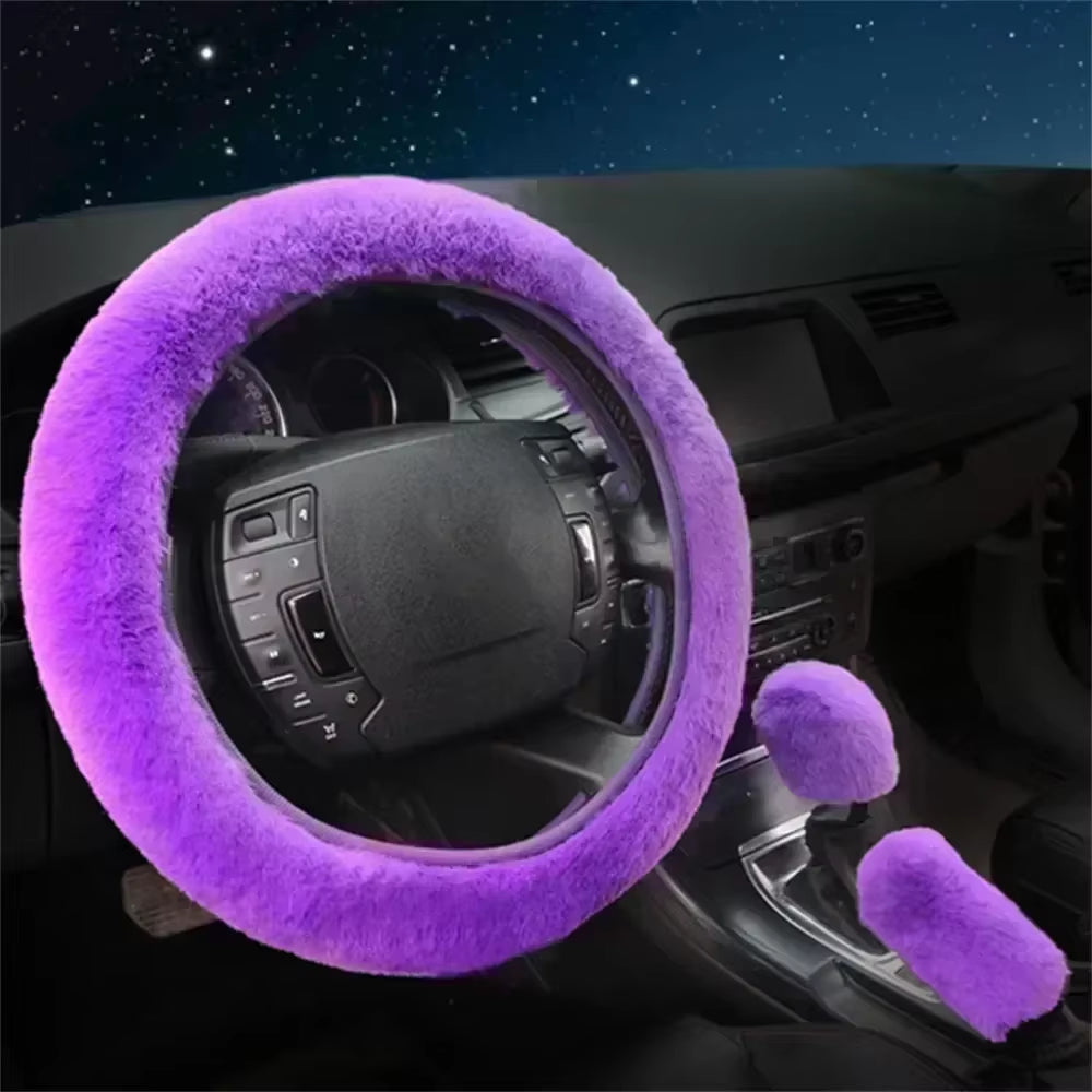 3Pcs/Set Warm Faux Wool Steering Wheel Set