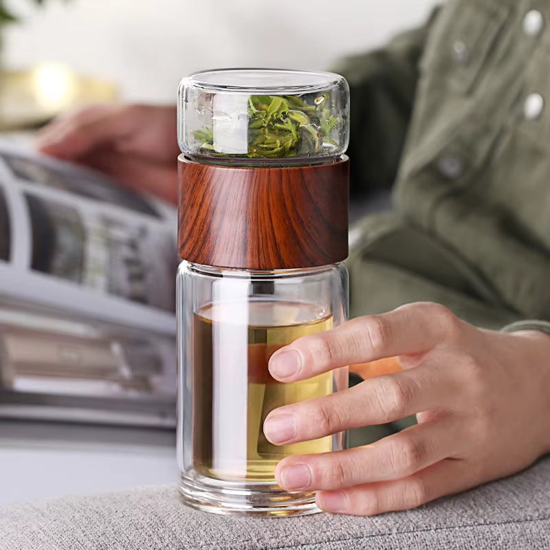 High Quality Double Glass Water Bottle with Case Tea Drink Bottle Infuser Tumbler Drinkware Waterbottle Eco-Friendly
