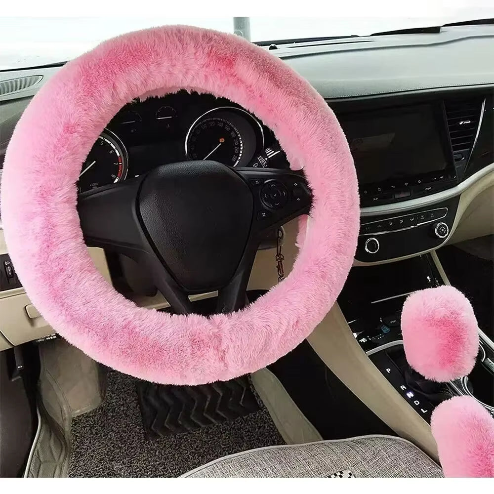 3Pcs/Set Warm Faux Wool Steering Wheel Set