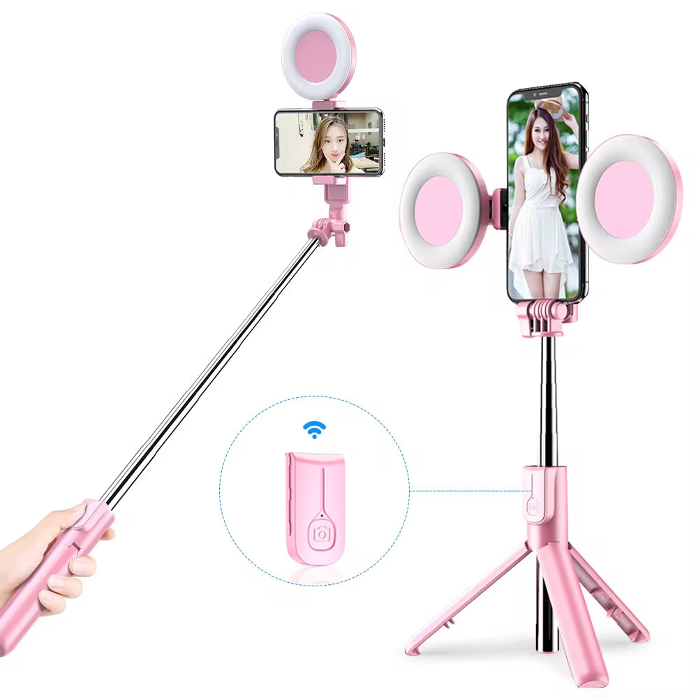 4 in 1 Wireless Bluetooth Compatible Selfie Stick LED Ring Light