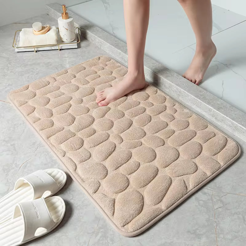 Cobblestone Embossed Bathroom Bath Mat Non-Slip w/ Memory Foam