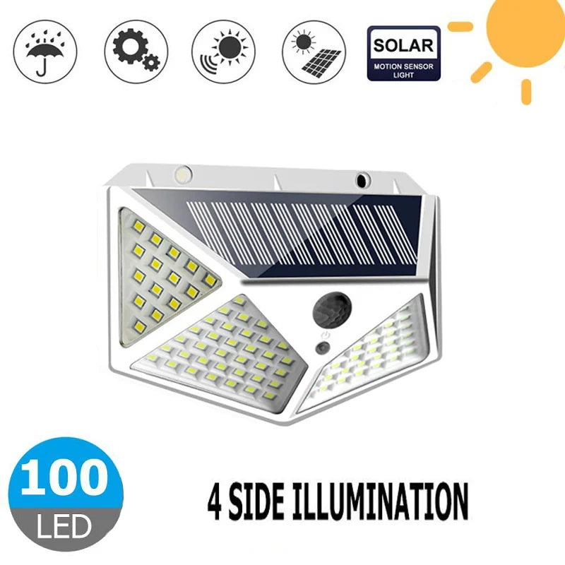 100 LED Solar Wall Lamp 4 Sides Luminous with Motion Sensor