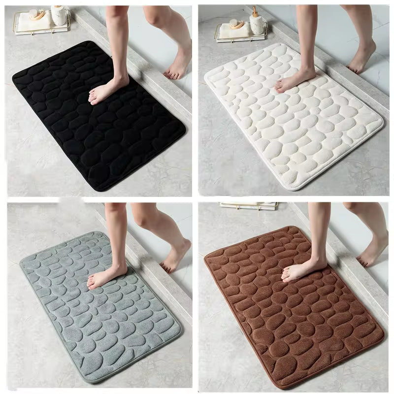 Cobblestone Embossed Bathroom Bath Mat Non-Slip w/ Memory Foam