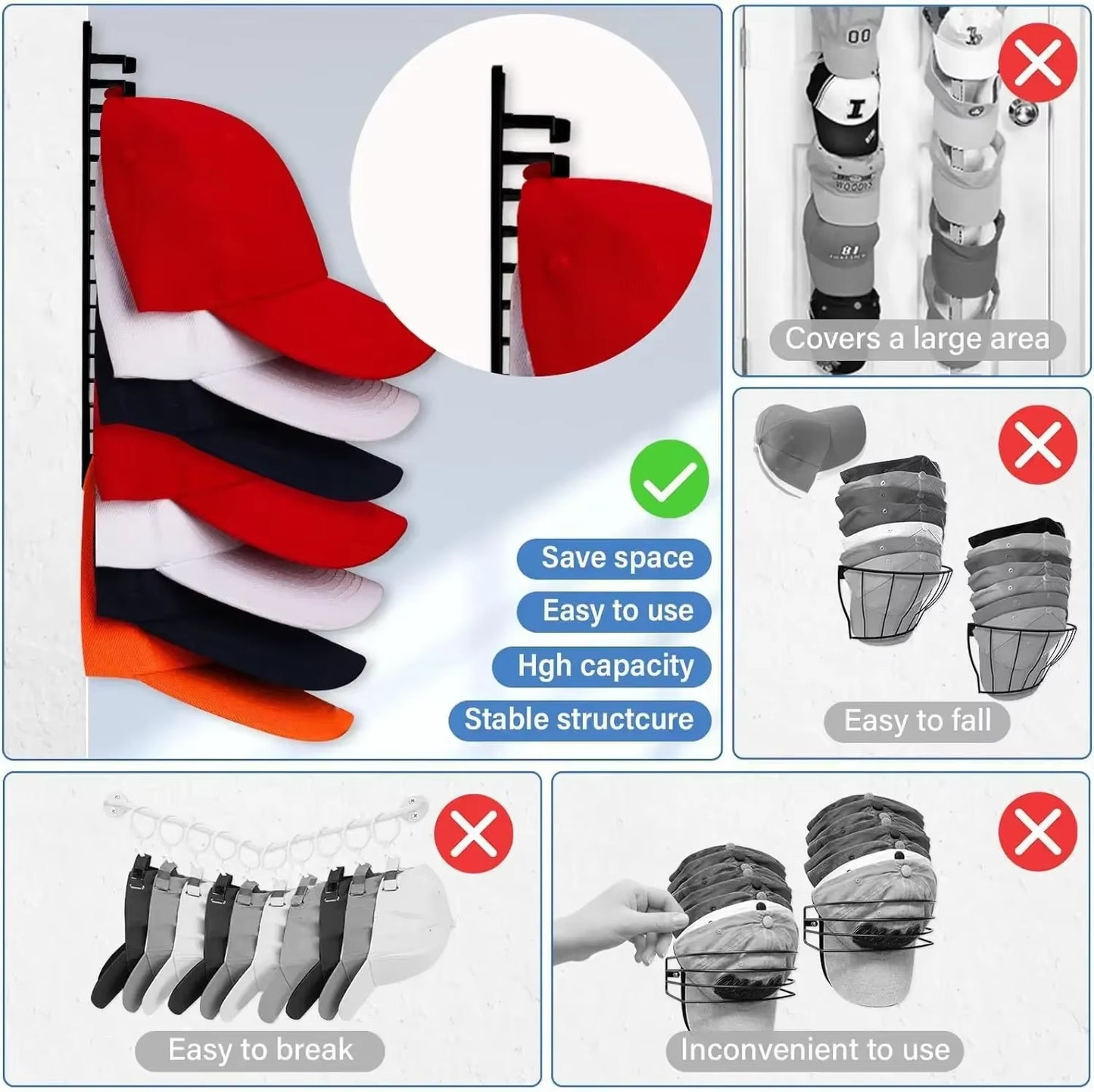Hat Rack Cap Holder (10 hats)