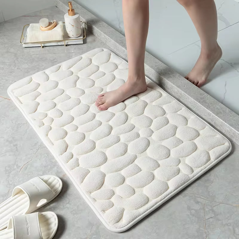 Cobblestone Embossed Bathroom Bath Mat Non-Slip w/ Memory Foam
