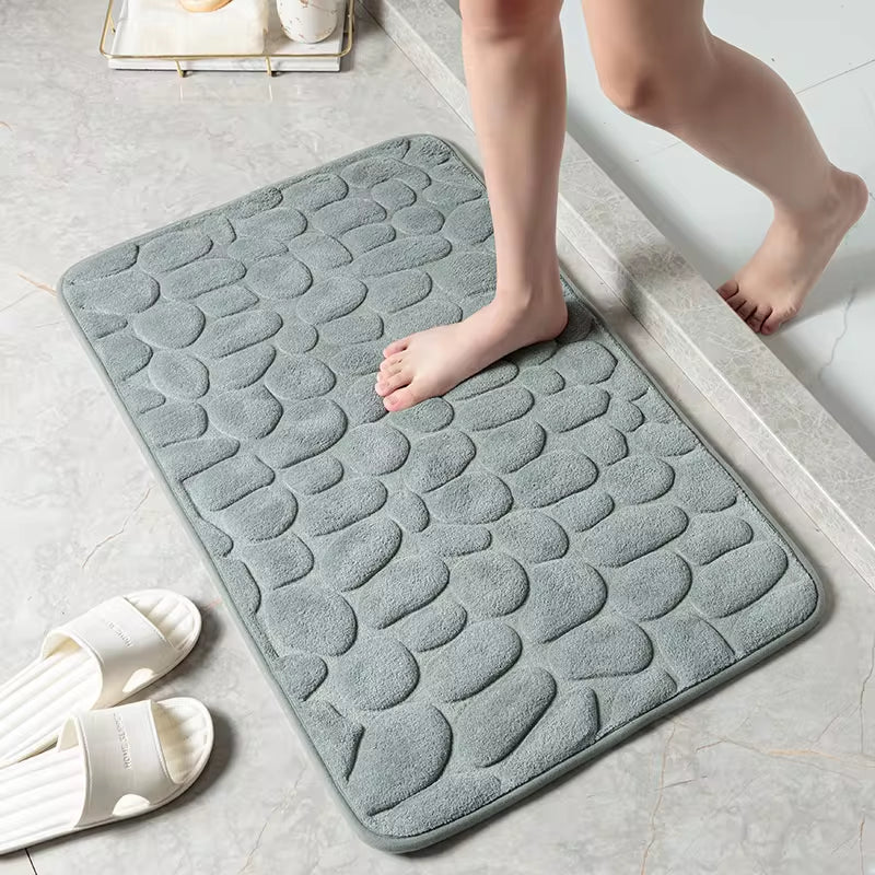Cobblestone Embossed Bathroom Bath Mat Non-Slip w/ Memory Foam