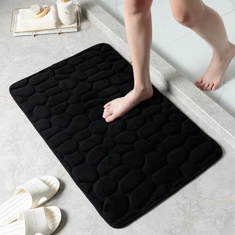 Cobblestone Embossed Bathroom Bath Mat Non-Slip w/ Memory Foam