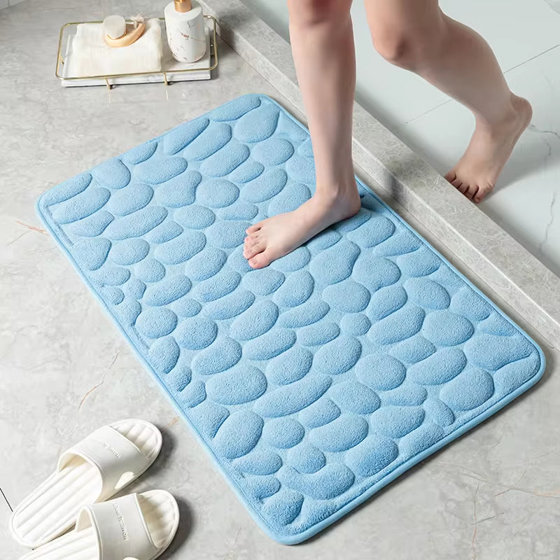 Cobblestone Embossed Bathroom Bath Mat Non-Slip w/ Memory Foam