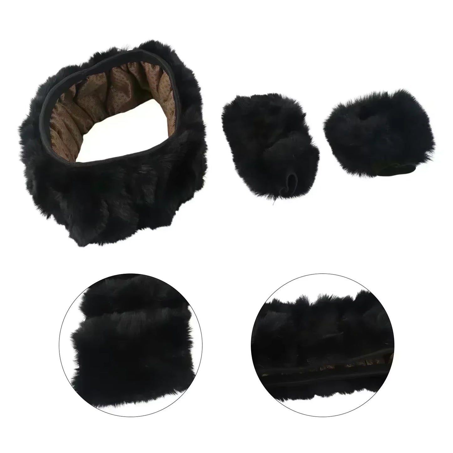 3Pcs/Set Warm Faux Wool Steering Wheel Set