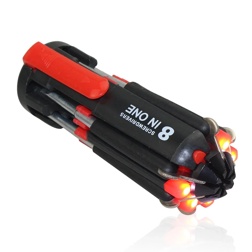 8 In1 Slotted Phillips Screwdriver Precision with LED Light Folding Screwdriver Bits