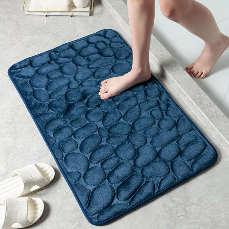 Cobblestone Embossed Bathroom Bath Mat Non-Slip w/ Memory Foam