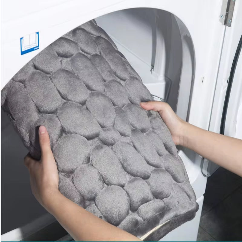 Cobblestone Embossed Bathroom Bath Mat Non-Slip w/ Memory Foam