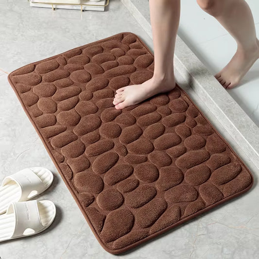 Cobblestone Embossed Bathroom Bath Mat Non-Slip w/ Memory Foam