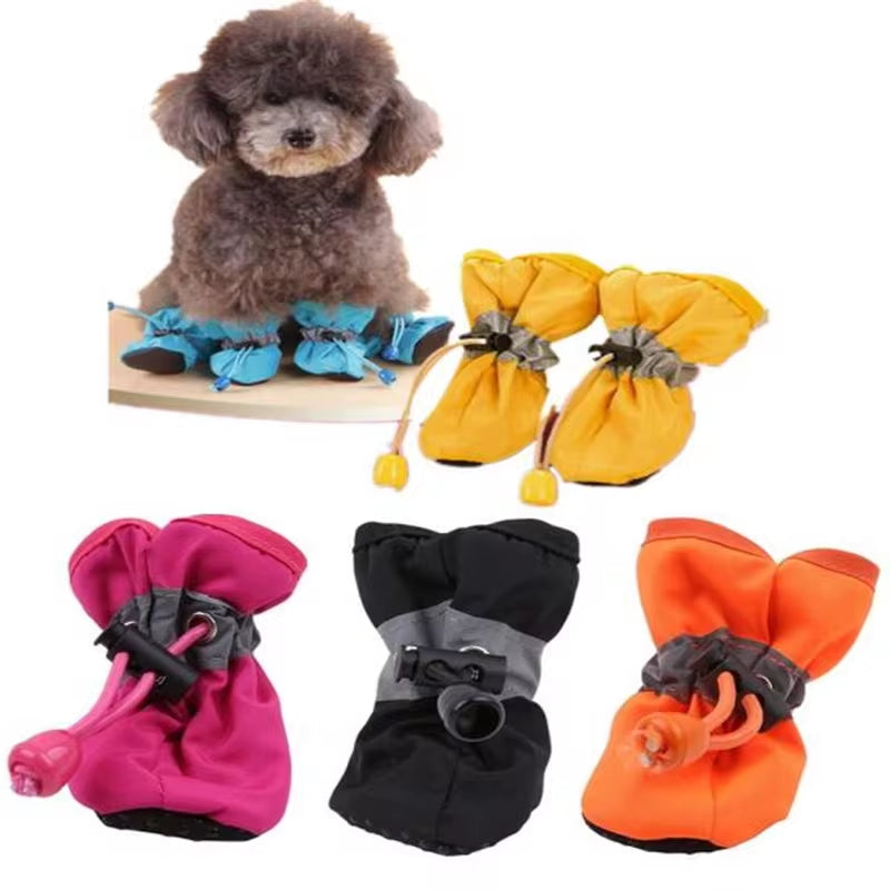 New 4Pcs Waterproof Pet Dog Shoes Anti-Slip Rain Snow Boot Thick Warm for Small Cats Dogs Puppy Dog