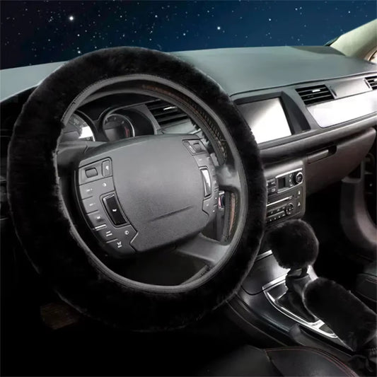 3Pcs/Set Warm Faux Wool Steering Wheel Set