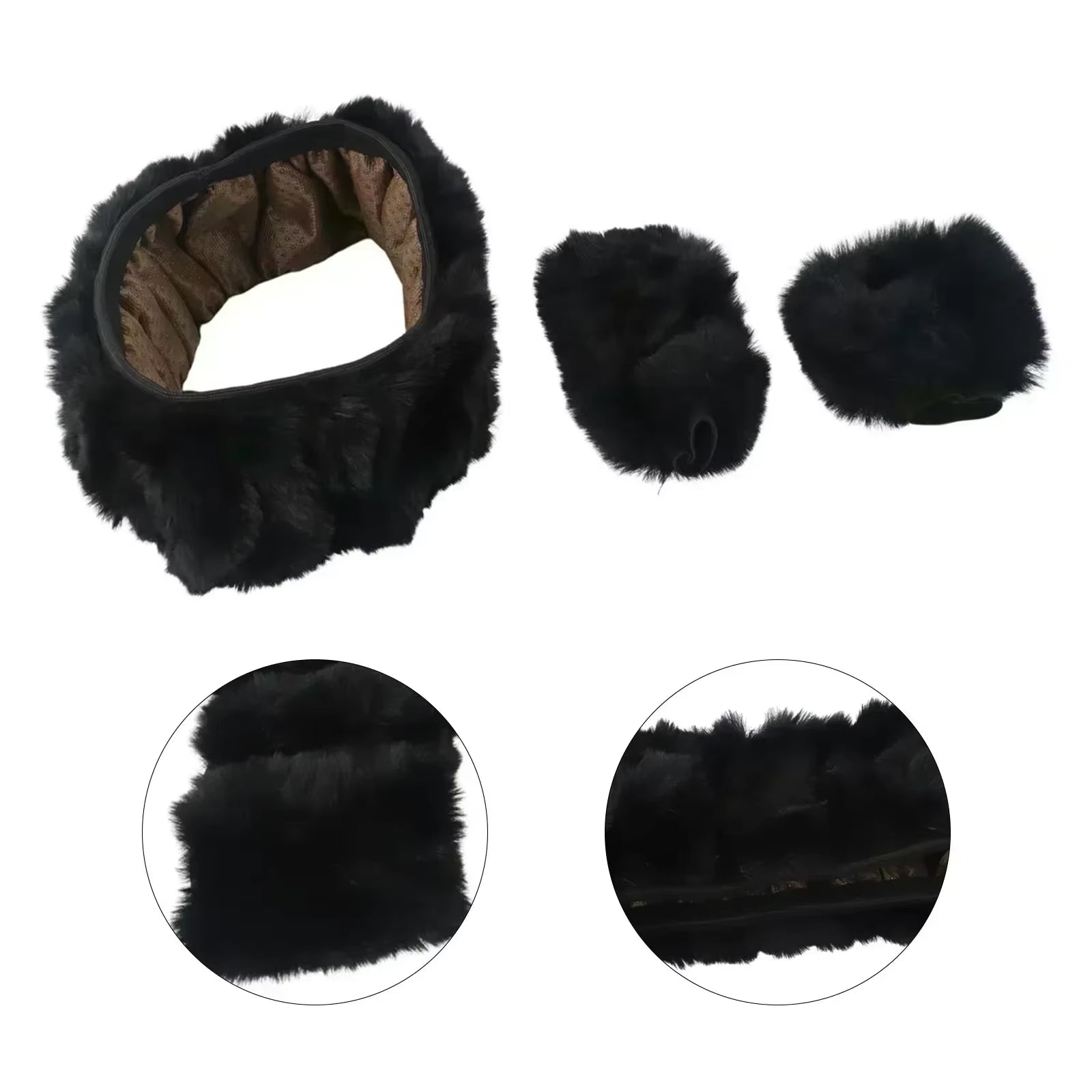 3Pcs/Set Warm Faux Wool Steering Wheel Set